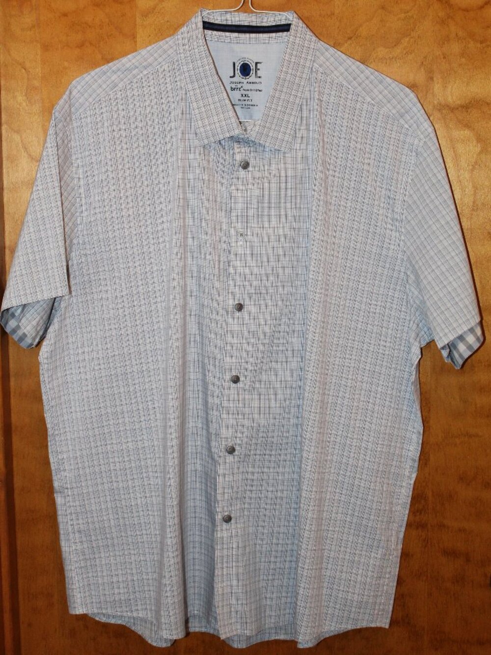 Joseph Abboud Mens Size XXL Short Sleeve Slim Fit Blue/White Plaid Shirt #94